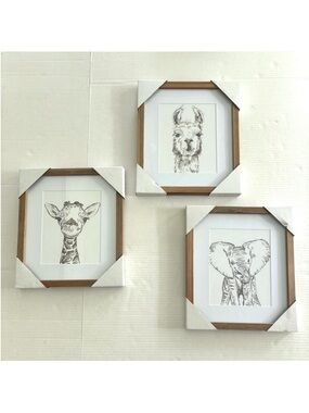 Animal Prints Framed Nursery Kids Room Wall Decor Giraffe, Elephant, Llama‎ NEW